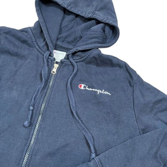 Champion French Terry Hoodie Navy Blue Zip Front Size Large - Picture 2 of 9